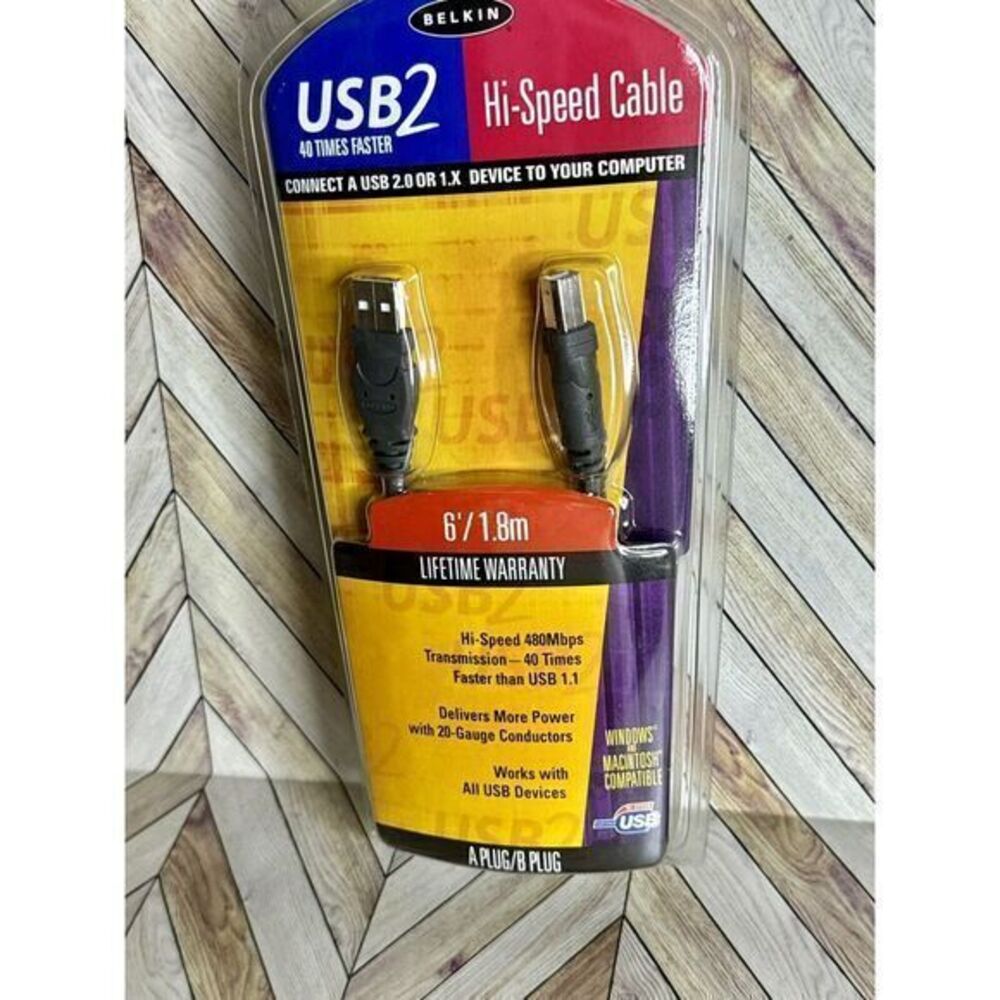 New BELKIN‎ Cable - USB 2 High-Speed 2.0 Cable 6 FOOT USB A Plug to B Plug
